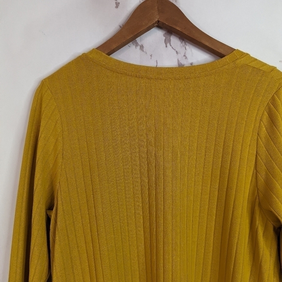 Umgee Long Sleeve Dress Rib Size Small Yellow Mustard Boho Tunic Pocket Basic - Picture 7 of 10